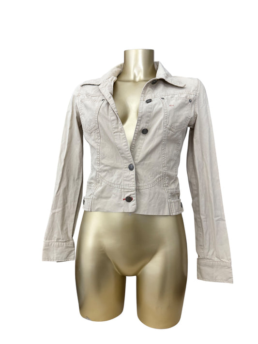 Cream denim tight fit biker jacket (XS)