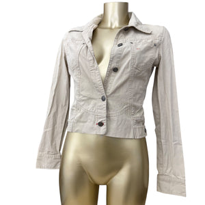 Cream denim tight fit biker jacket (XS)