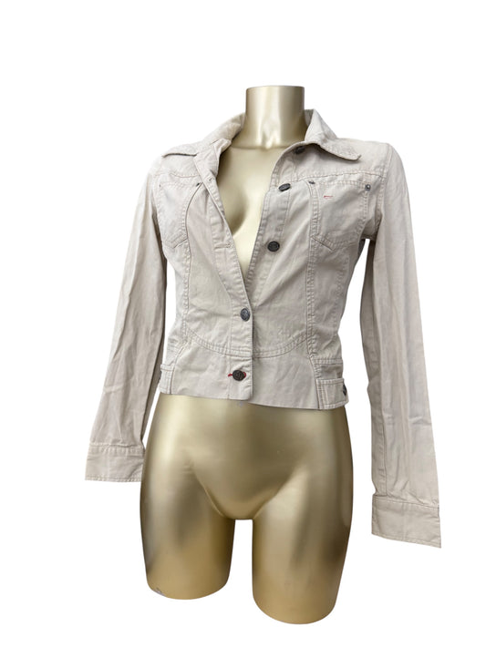 Cream denim tight fit biker jacket (XS)