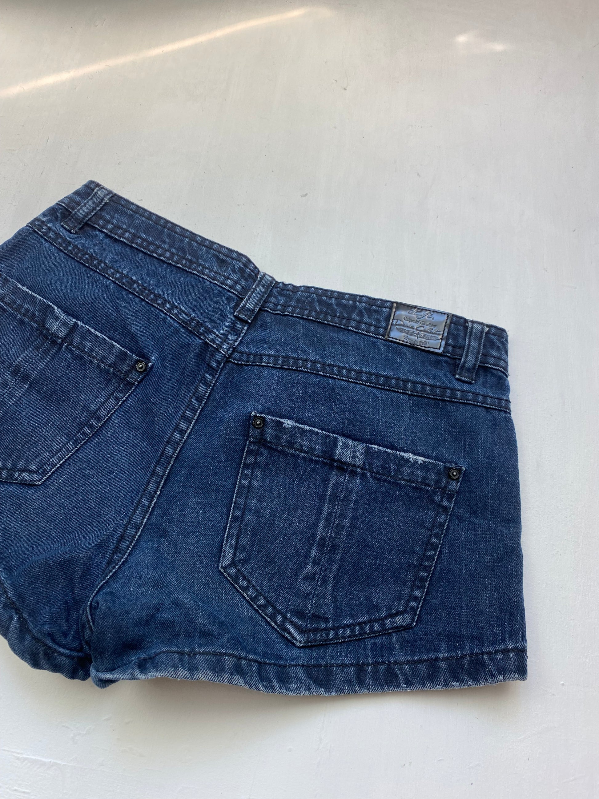 Navy denim low rise mini short (XS)