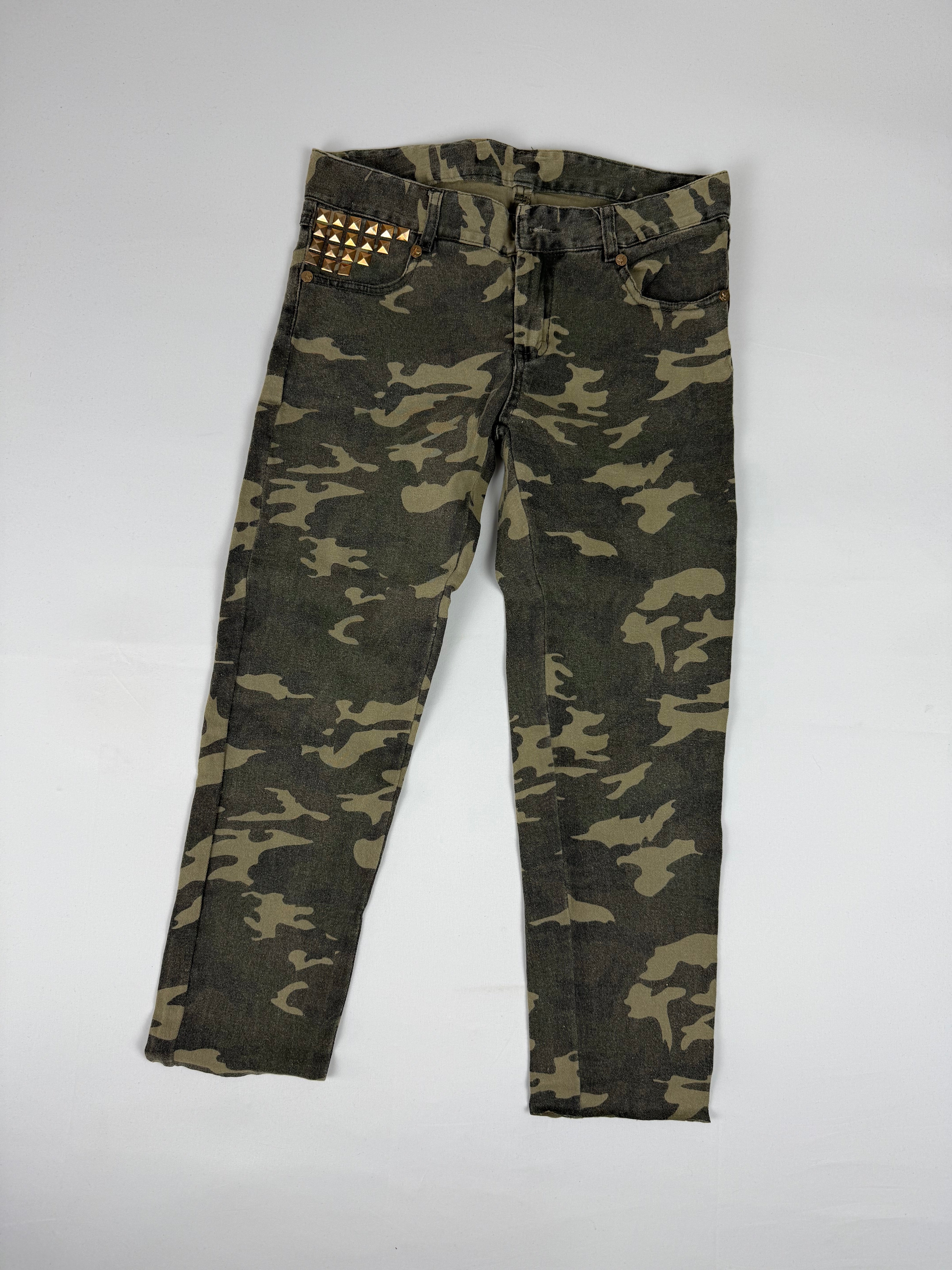 Khaki camo denim capri pants (XS)