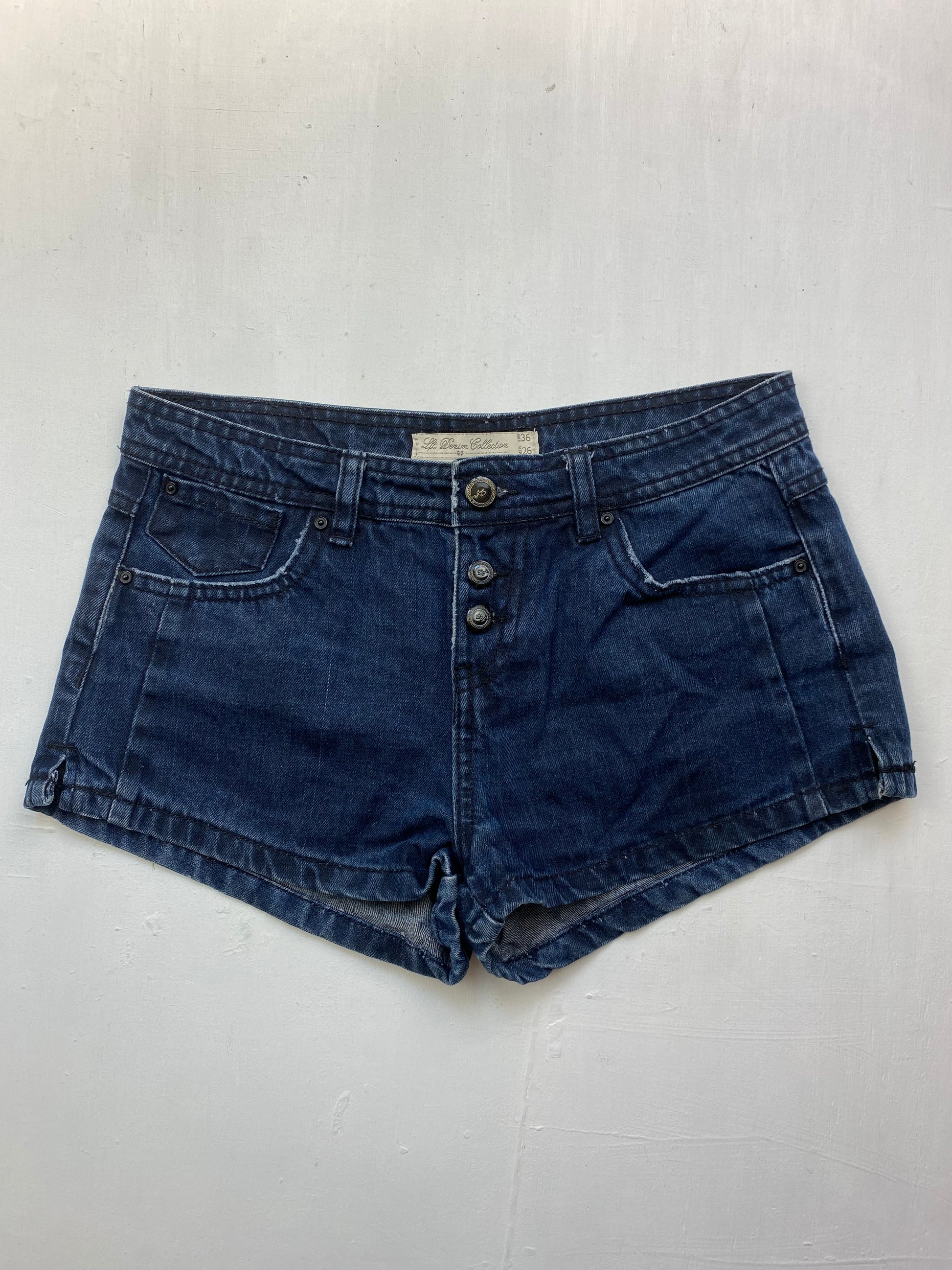 Navy denim low rise mini short (XS)