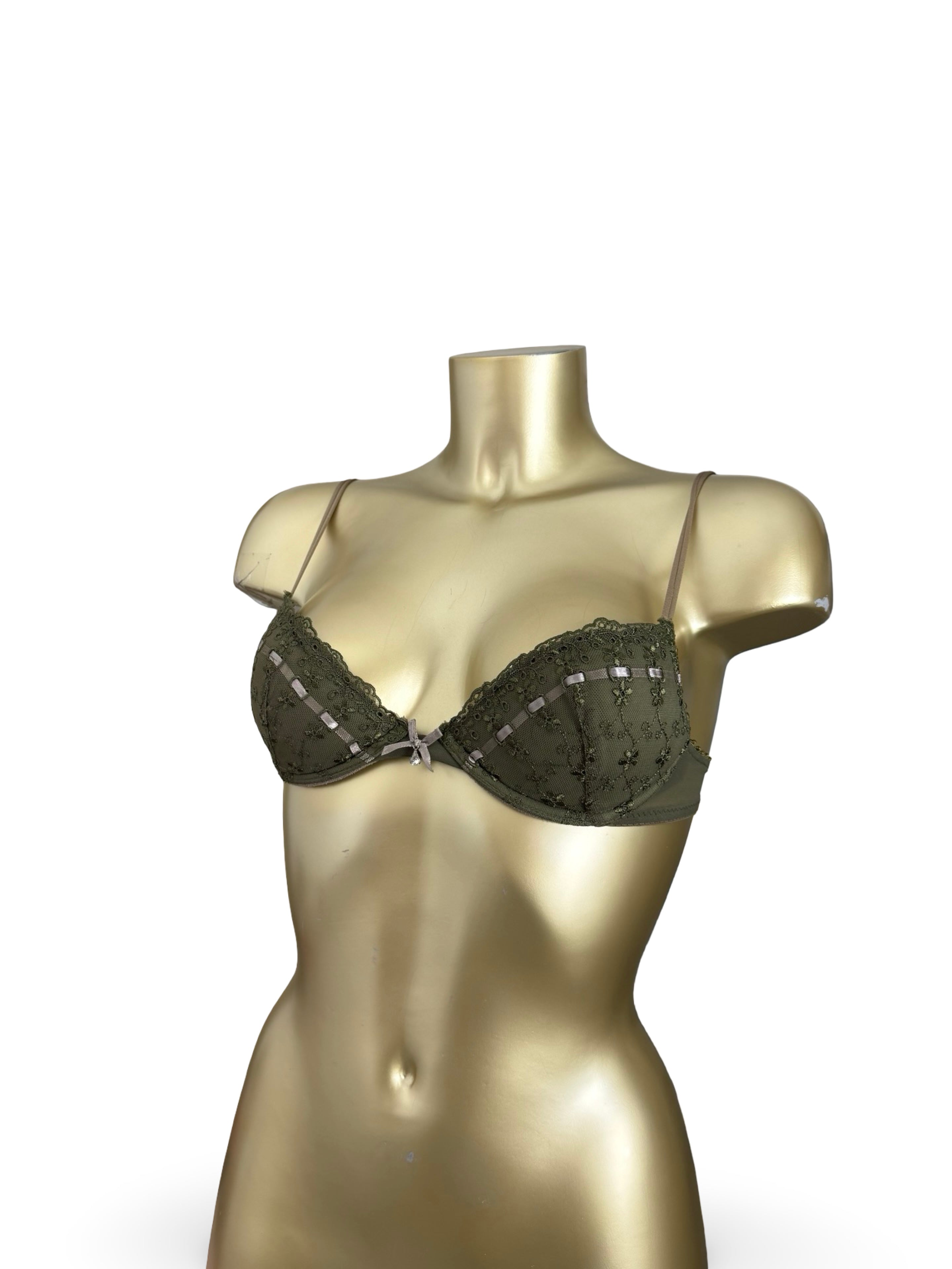 Khaki lace balcony bra