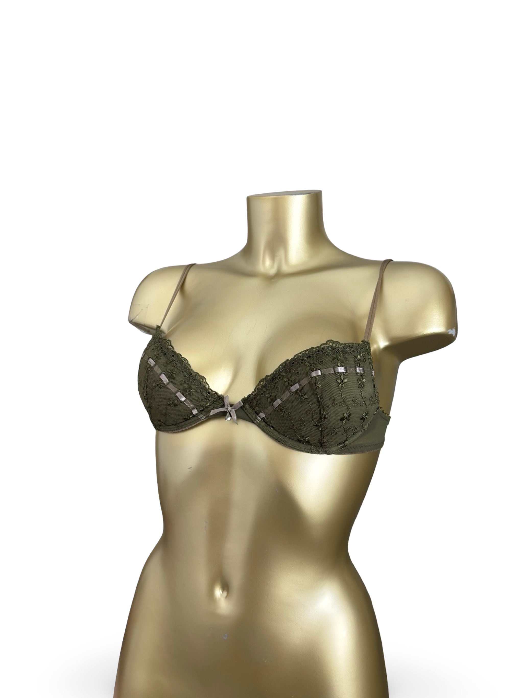Khaki lace balcony bra