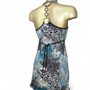 Blue graphic backless mini dress (S/M)