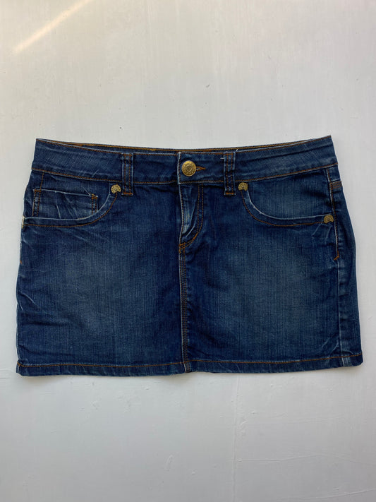 Blue denim low rise mini skirt (L)