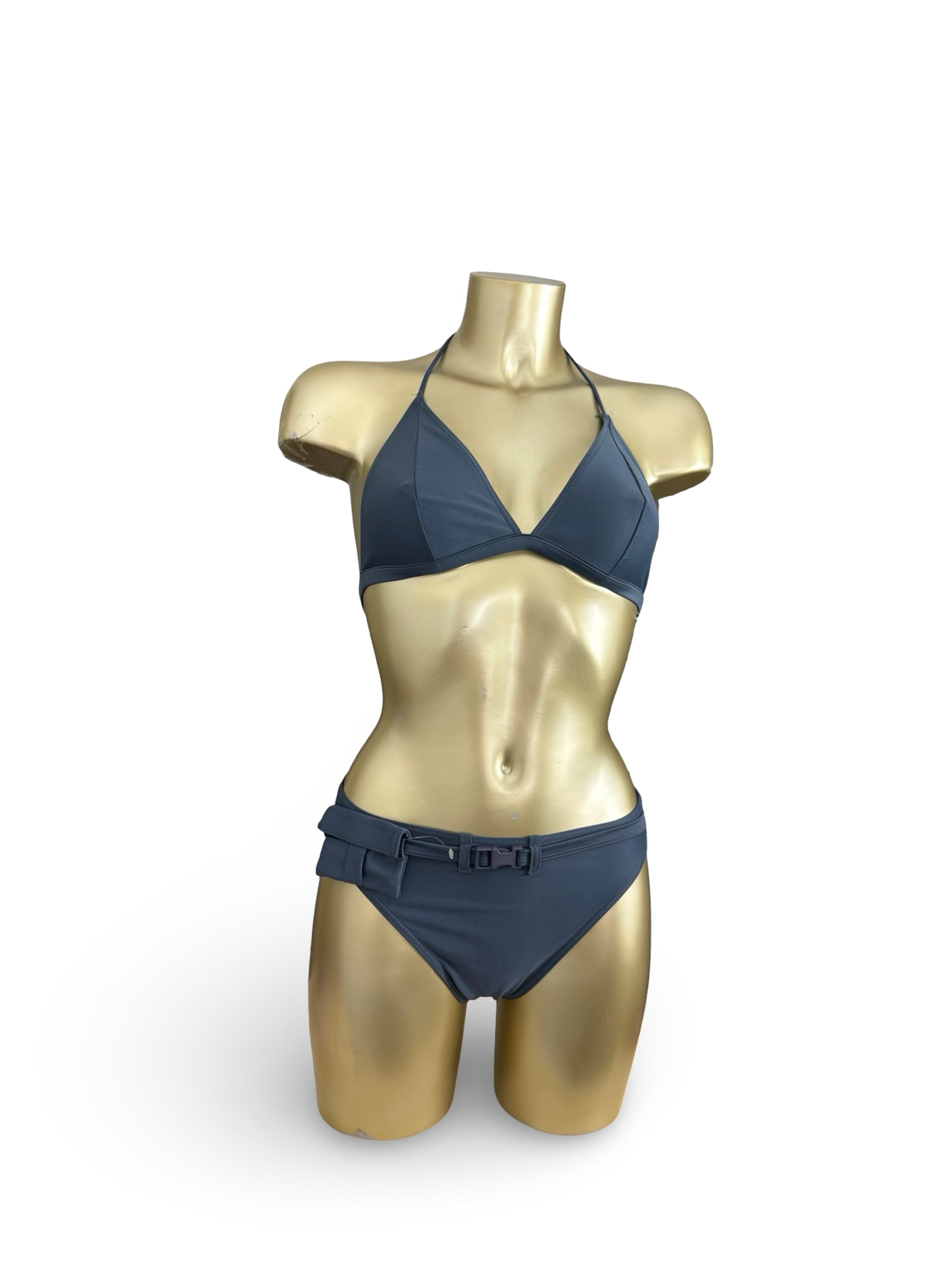 Grey utility low rise belt bikini set (M)