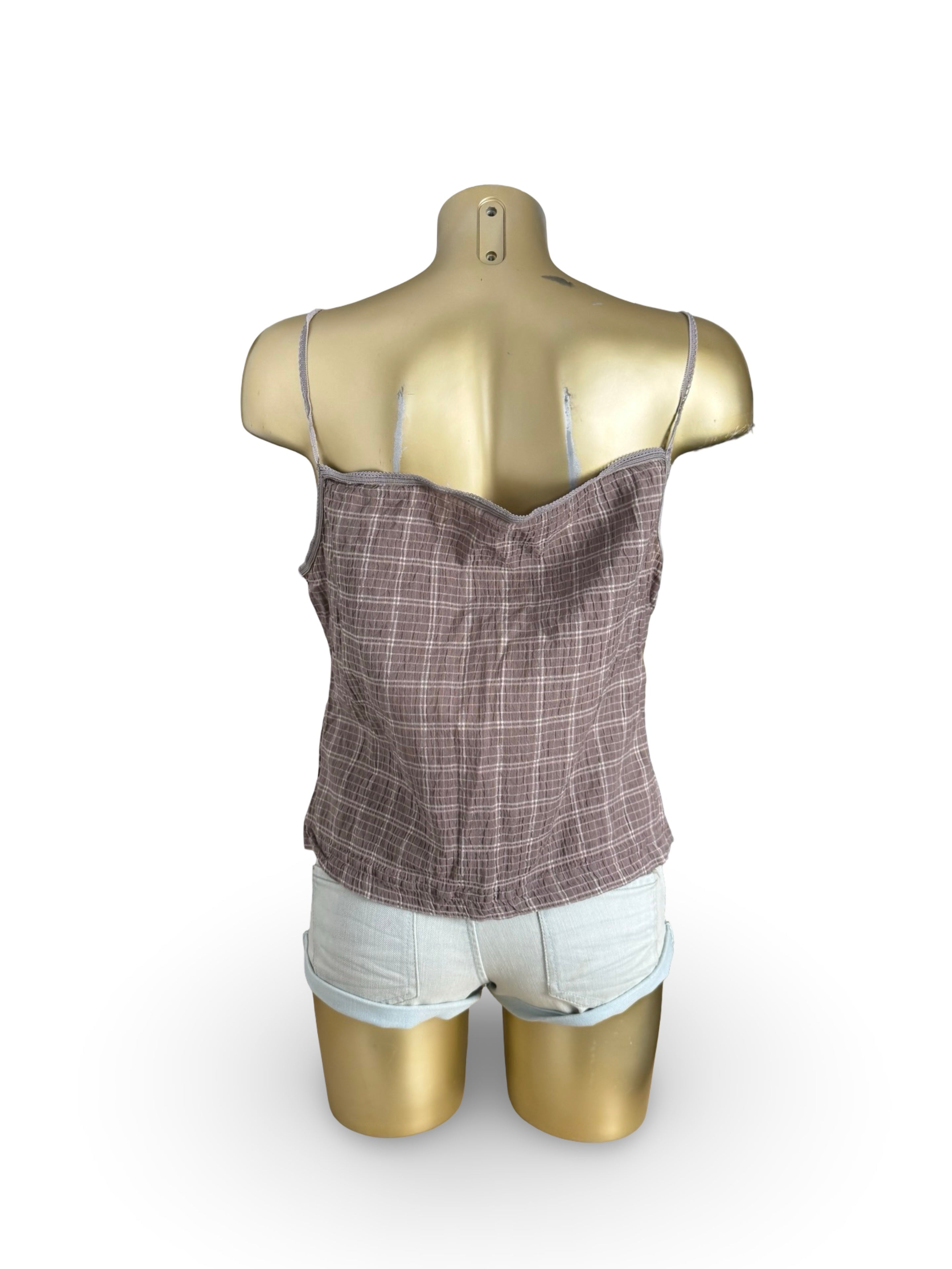 Beige check print ruched cami top (XL)