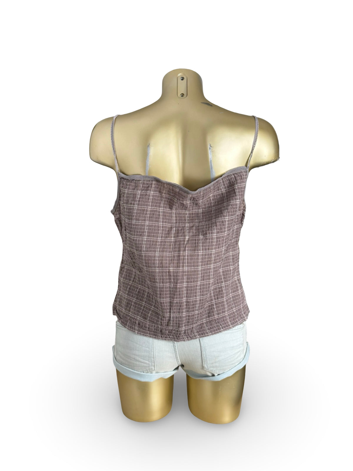 Beige check print ruched cami top (XL)