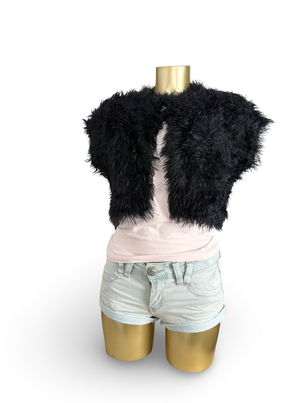 Black faux fur bolero top (L)