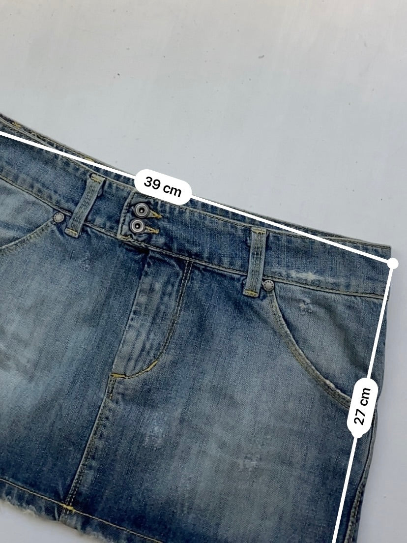 Blue denim low rise mini skirt (S)