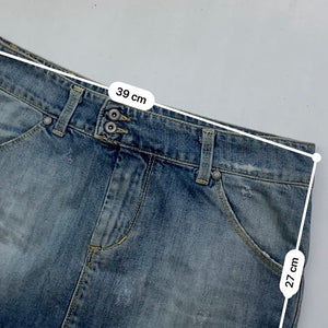Blue denim low rise mini skirt (S)