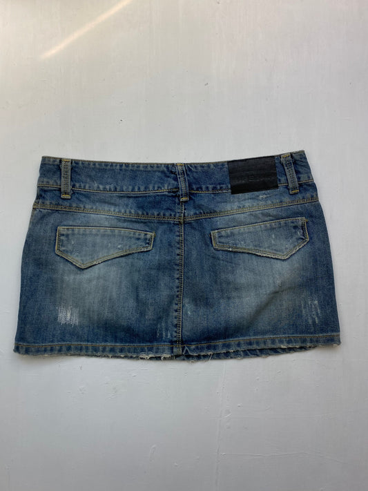 Blue denim low rise mini skirt (S)