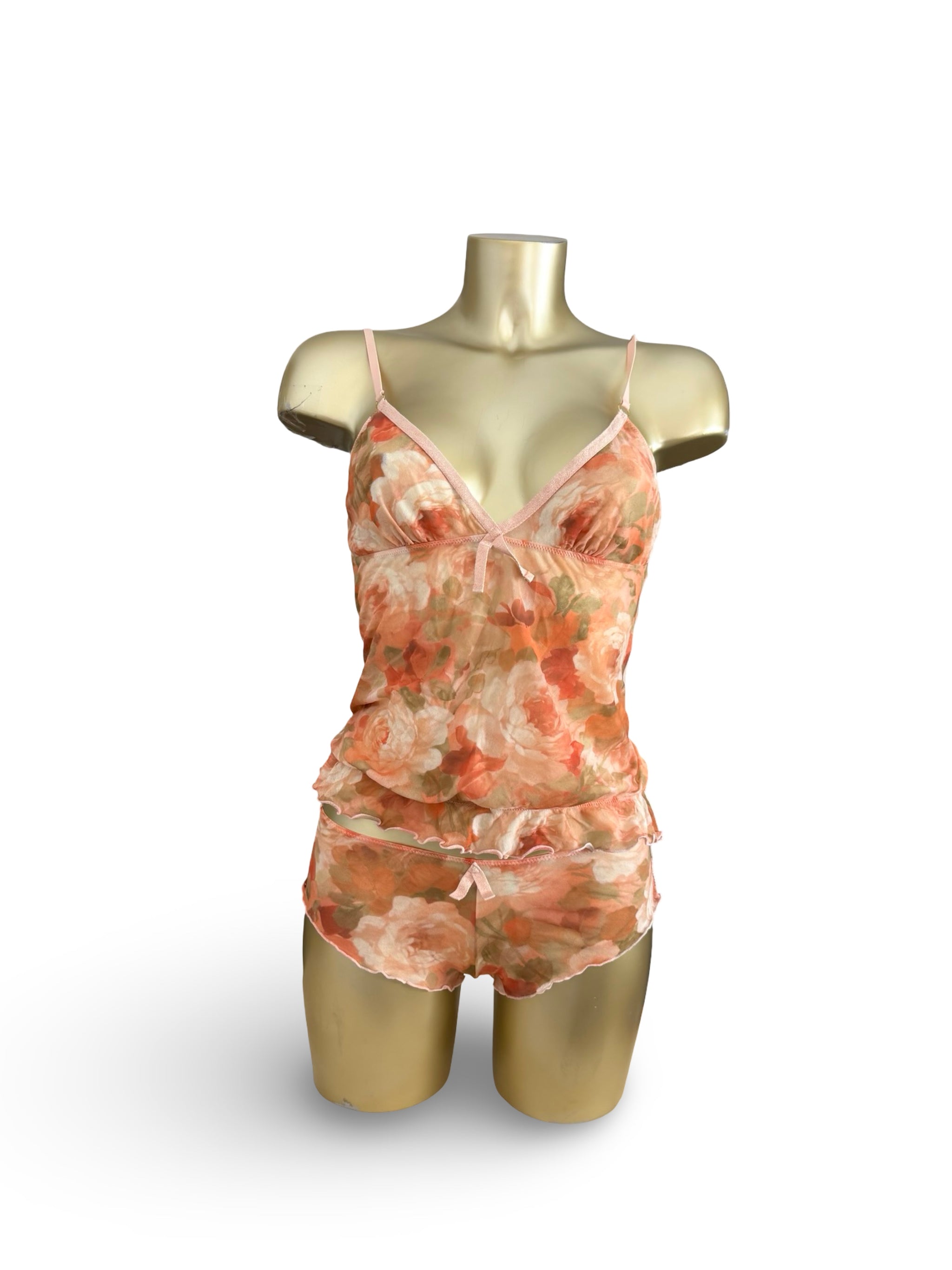 Orange floral mesh mini shorty + top set (M/L)