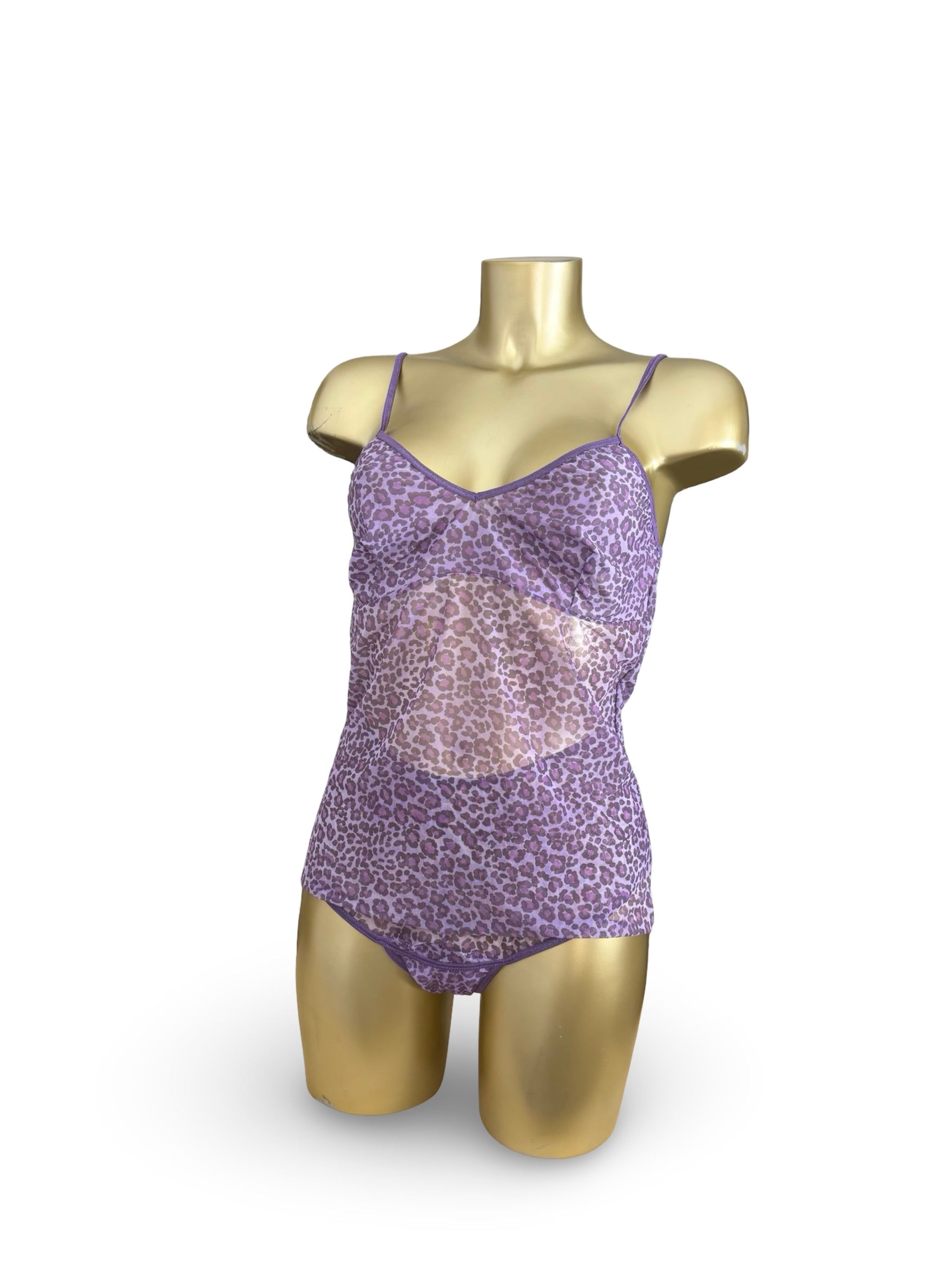 Purple mesh animal print top + panty set (XL)