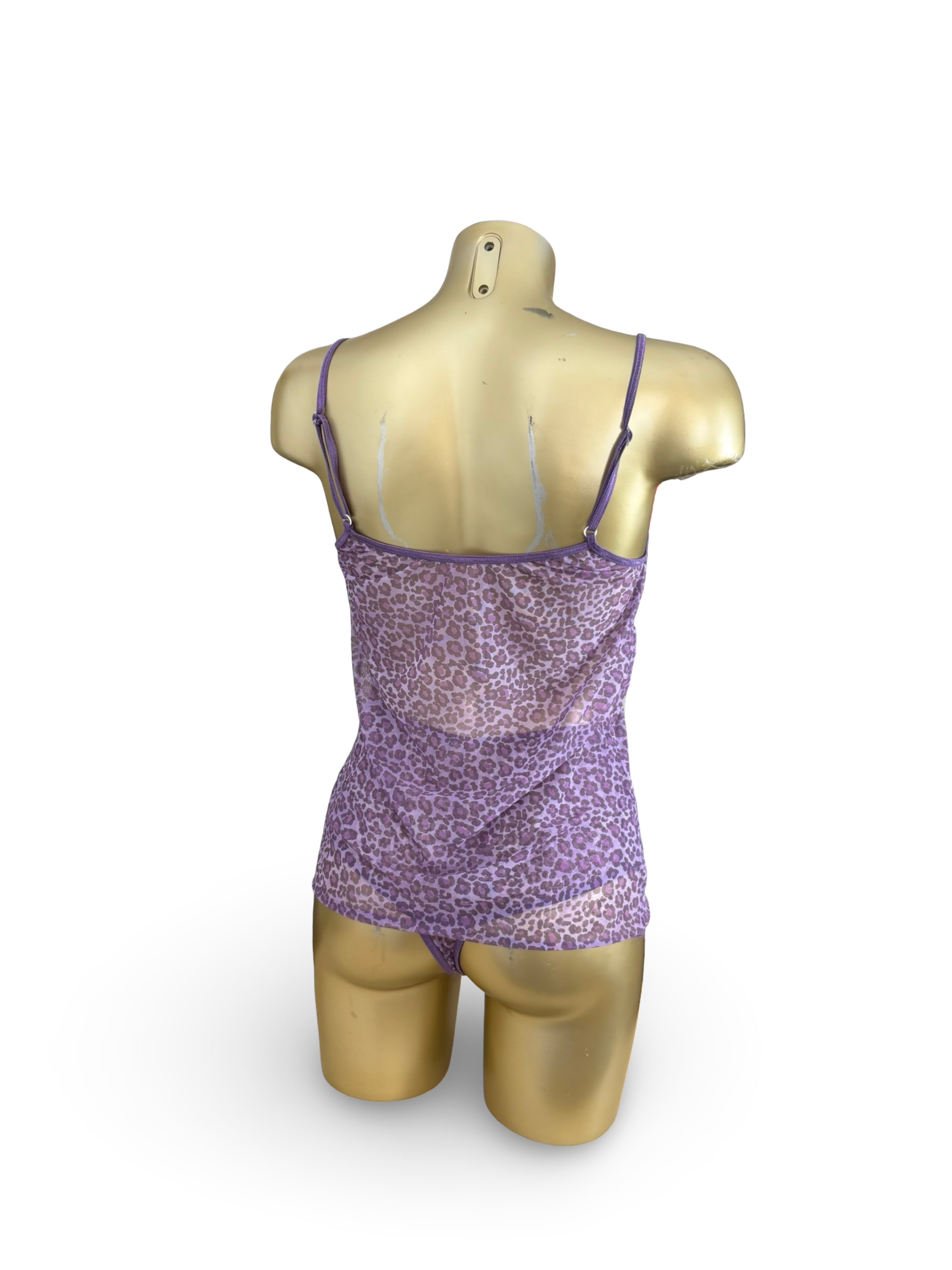 Purple mesh animal print top + panty set (XL)