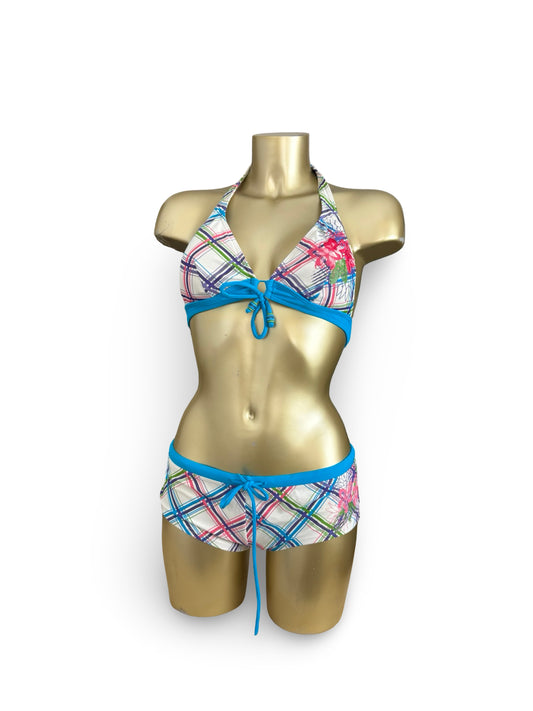 Blue check print low rise bikini set (M/L)