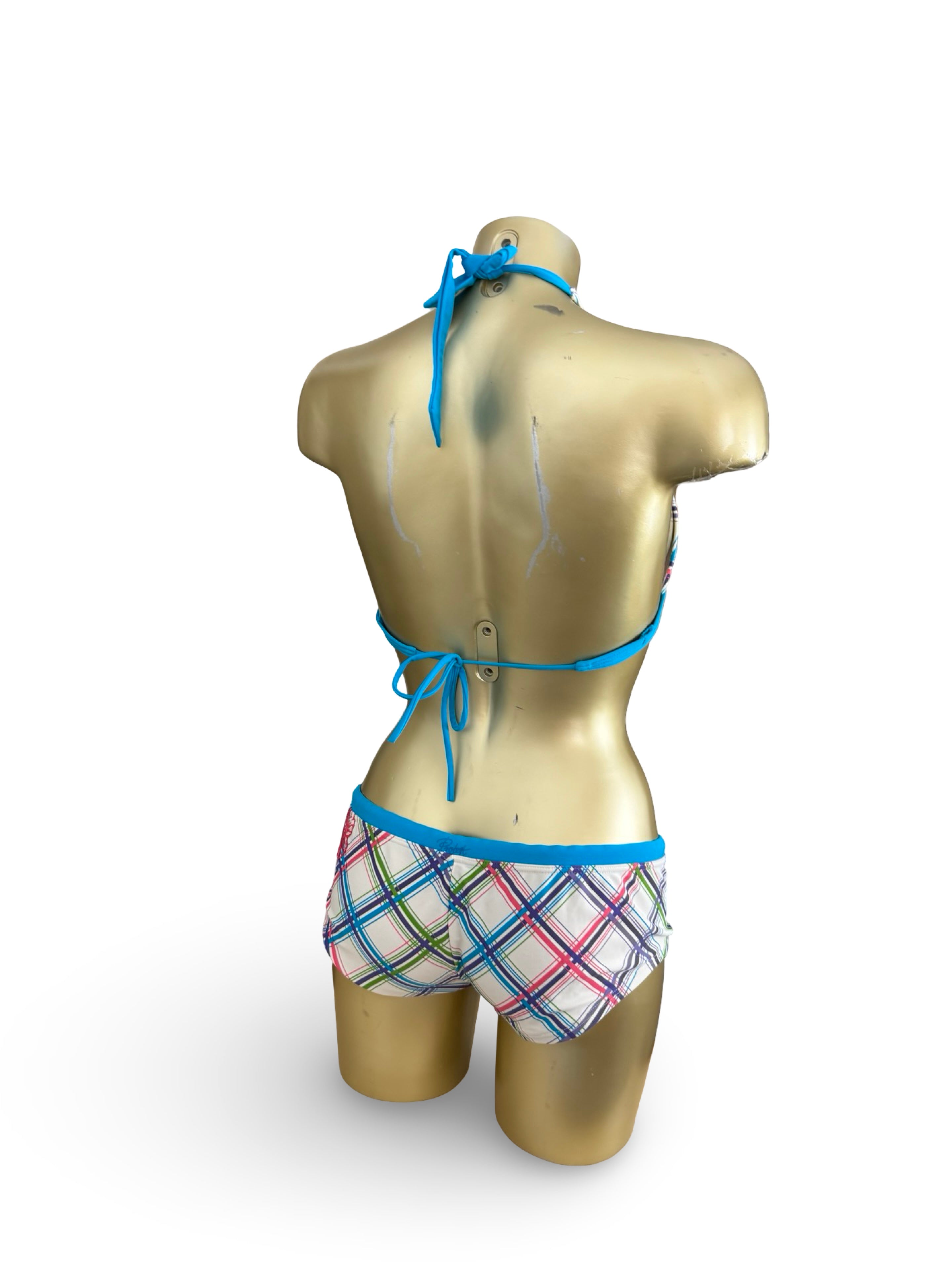 Blue check print low rise bikini set (M/L)