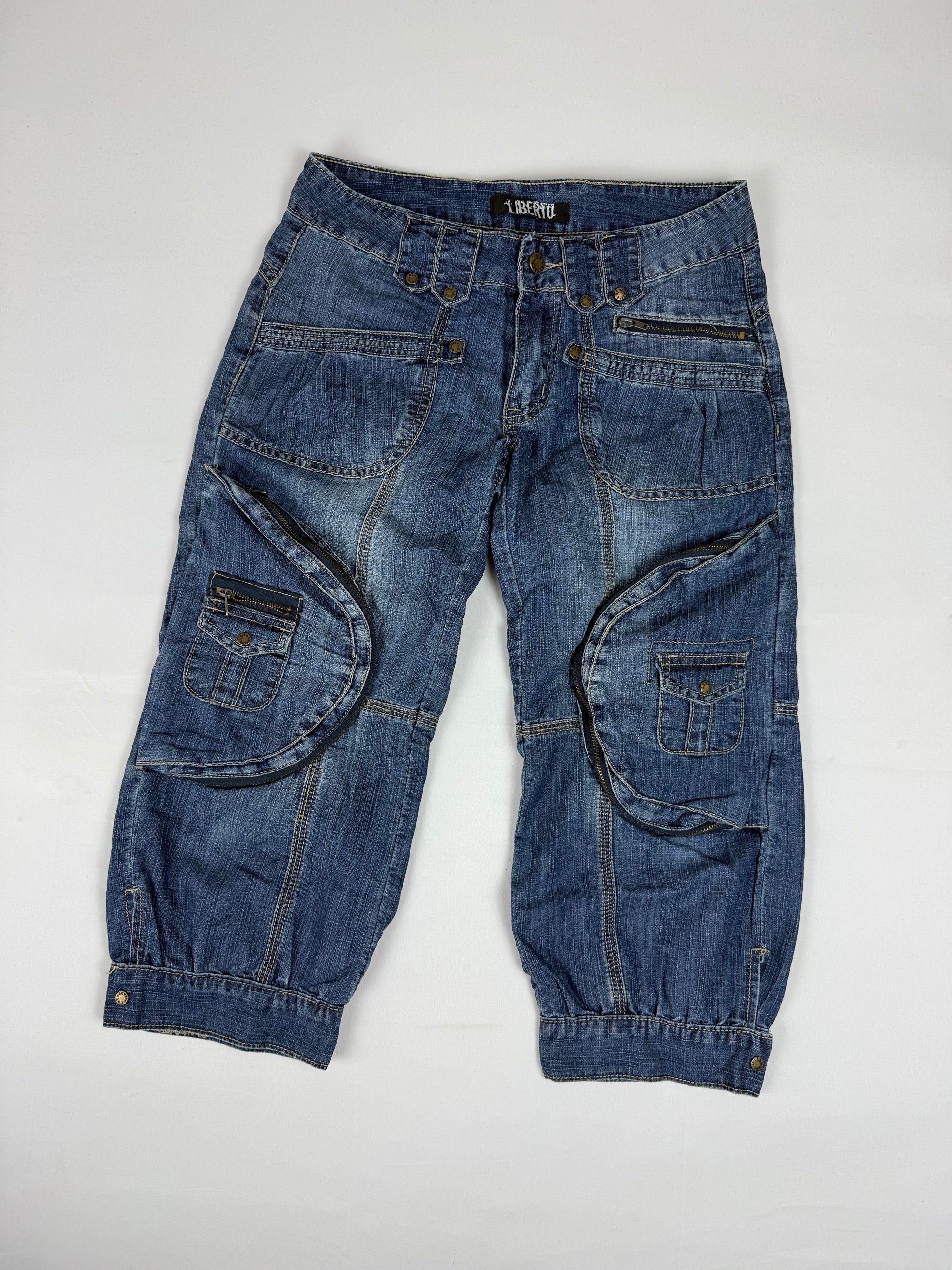 Blue denim baggy capri pants (XS)