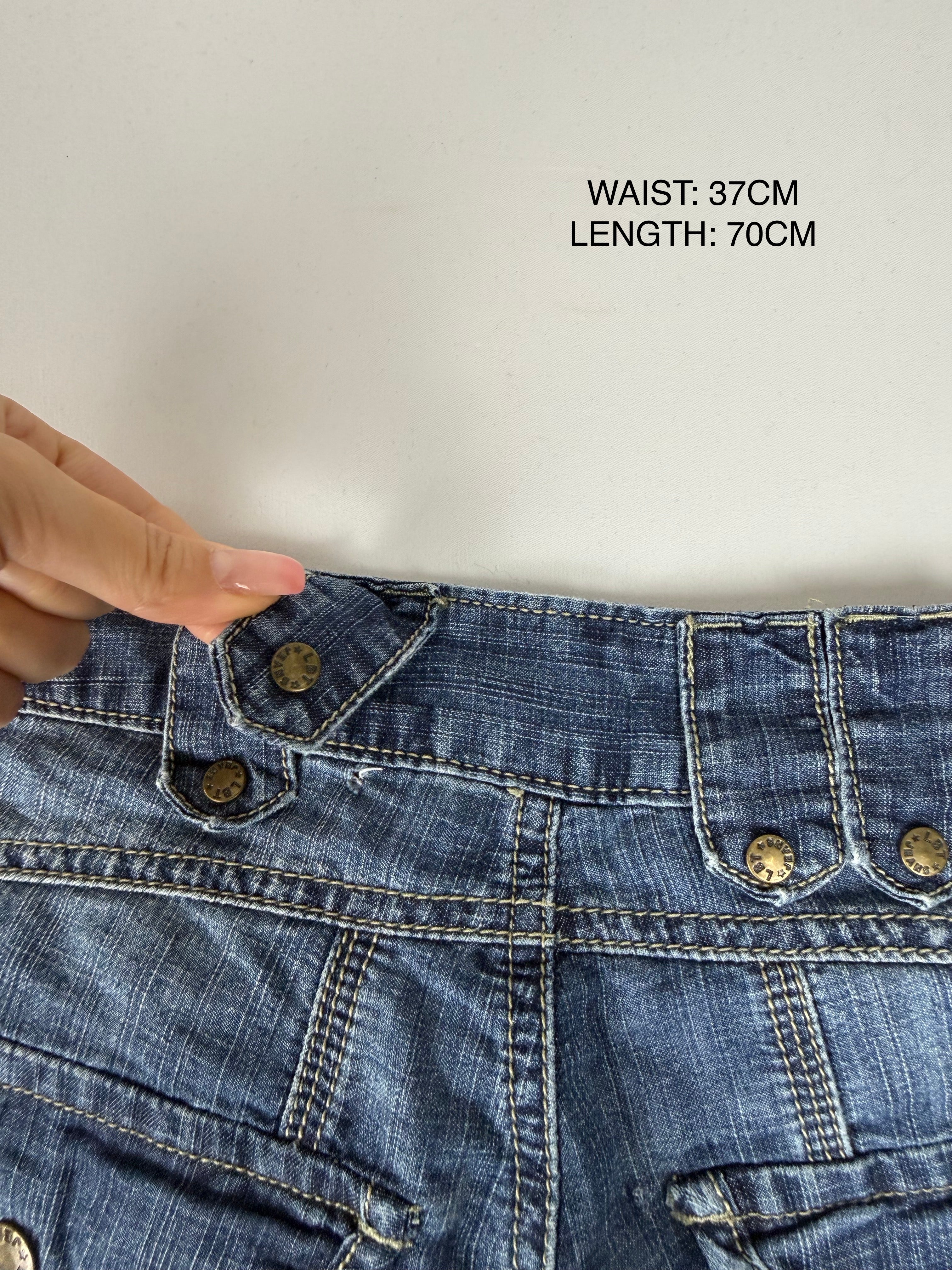 Blue denim baggy capri pants (XS)