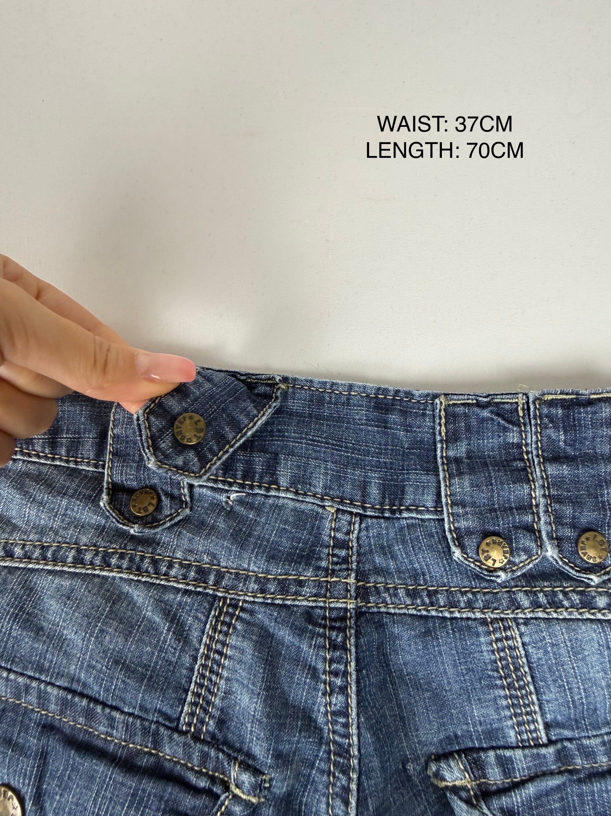Blue denim baggy capri pants (XS)