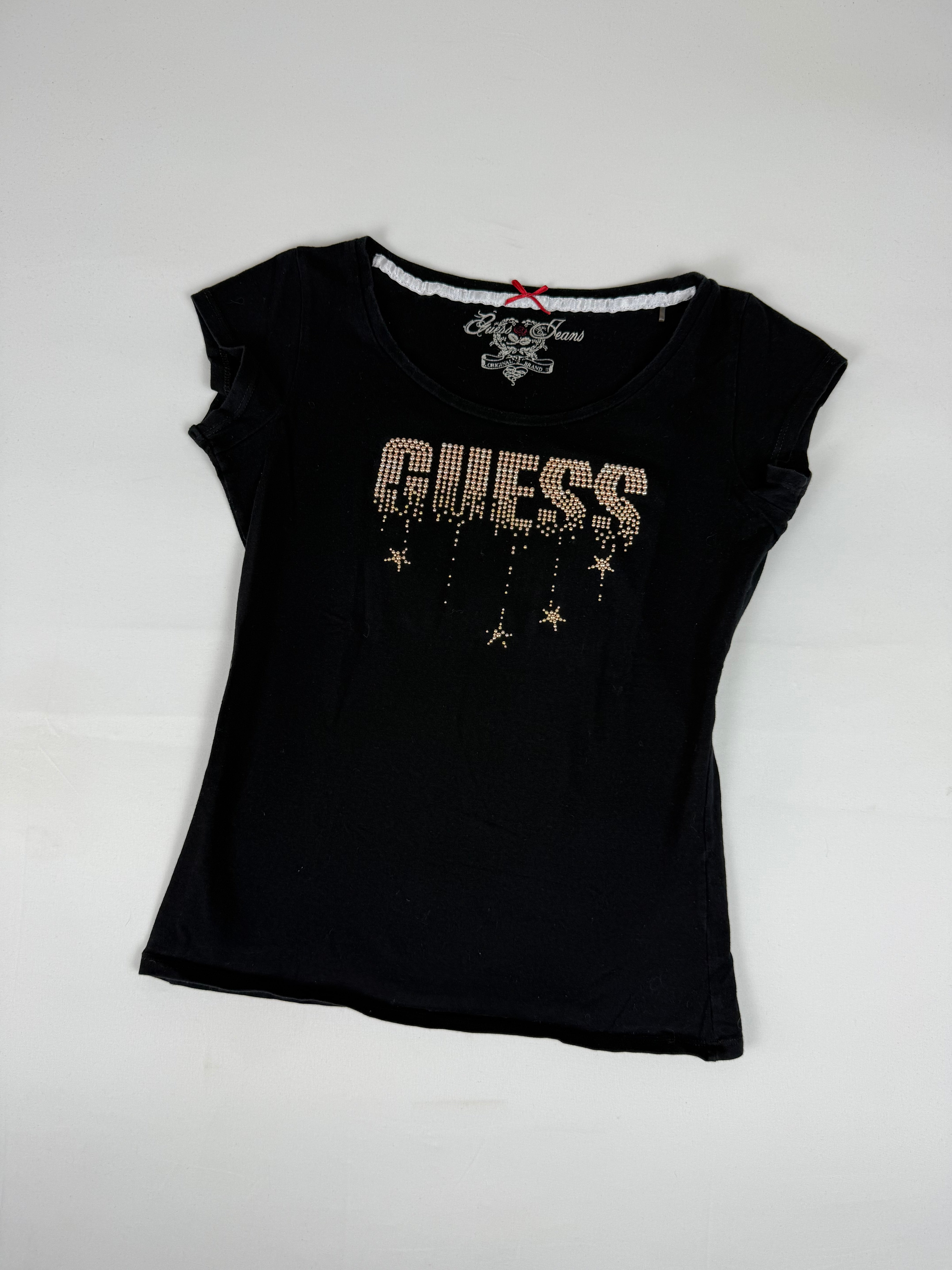 Black rhinestones logo cotton tee (S)