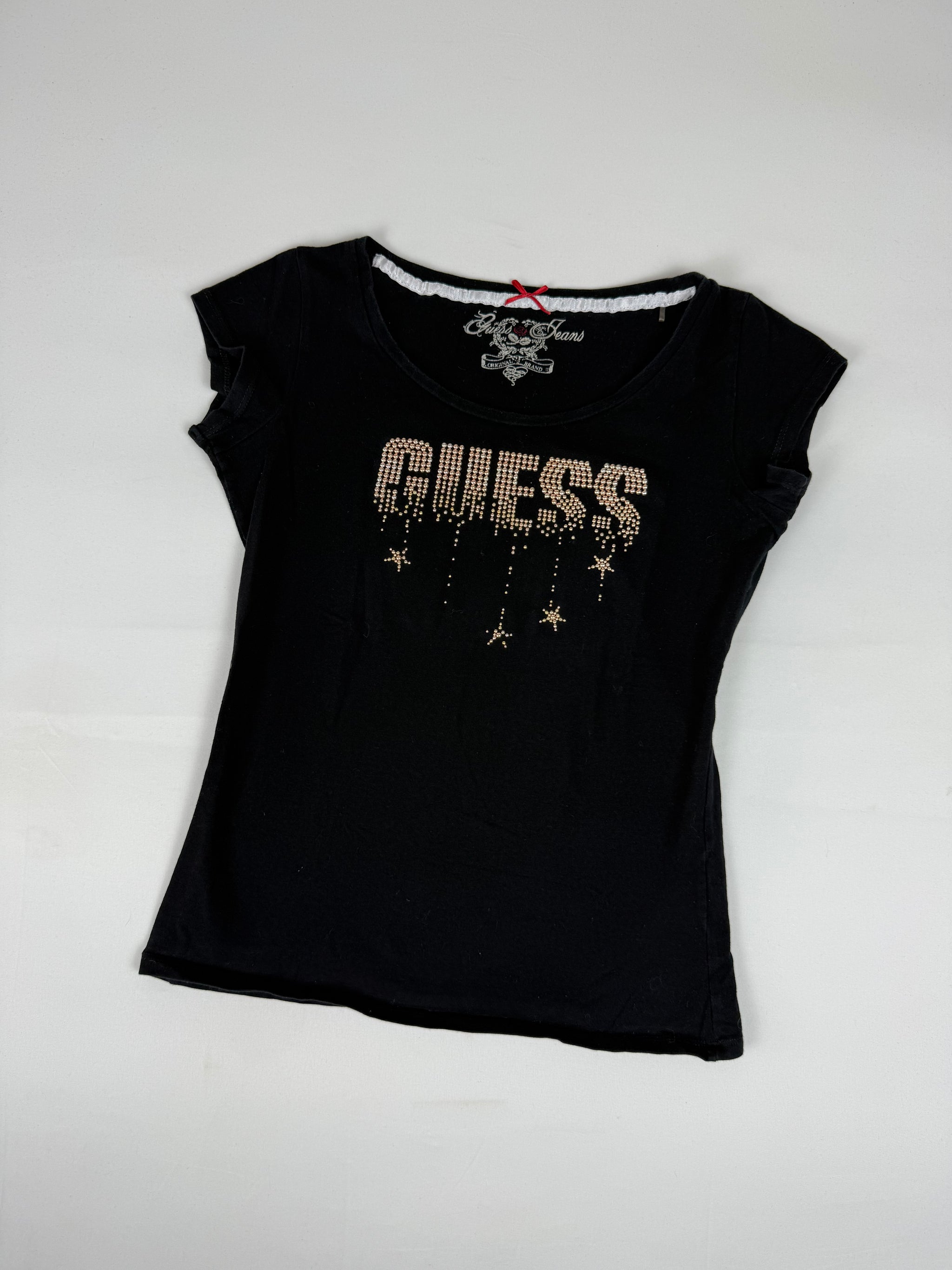 Black rhinestones logo cotton tee (S)