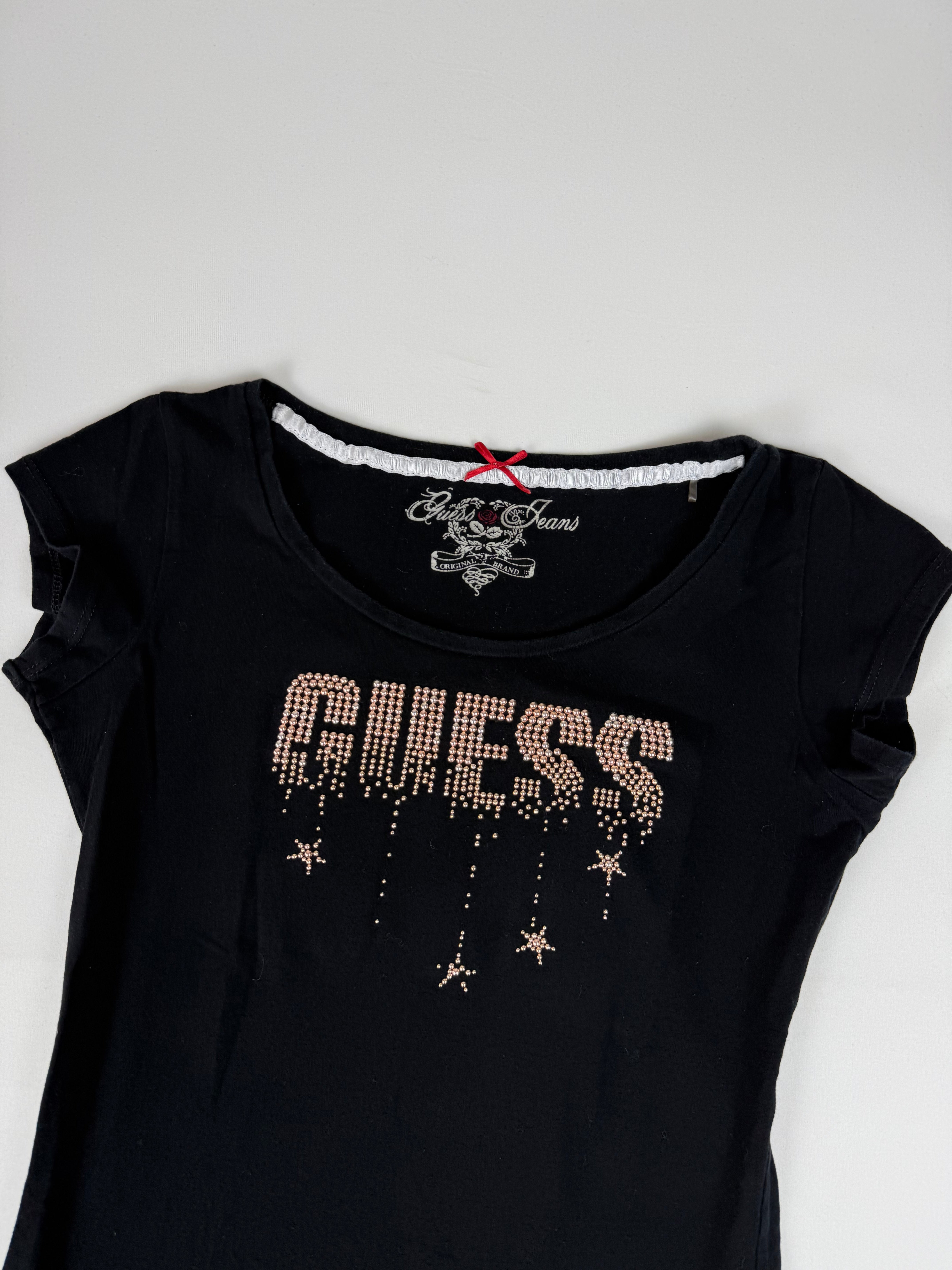 Black rhinestones logo cotton tee (S)