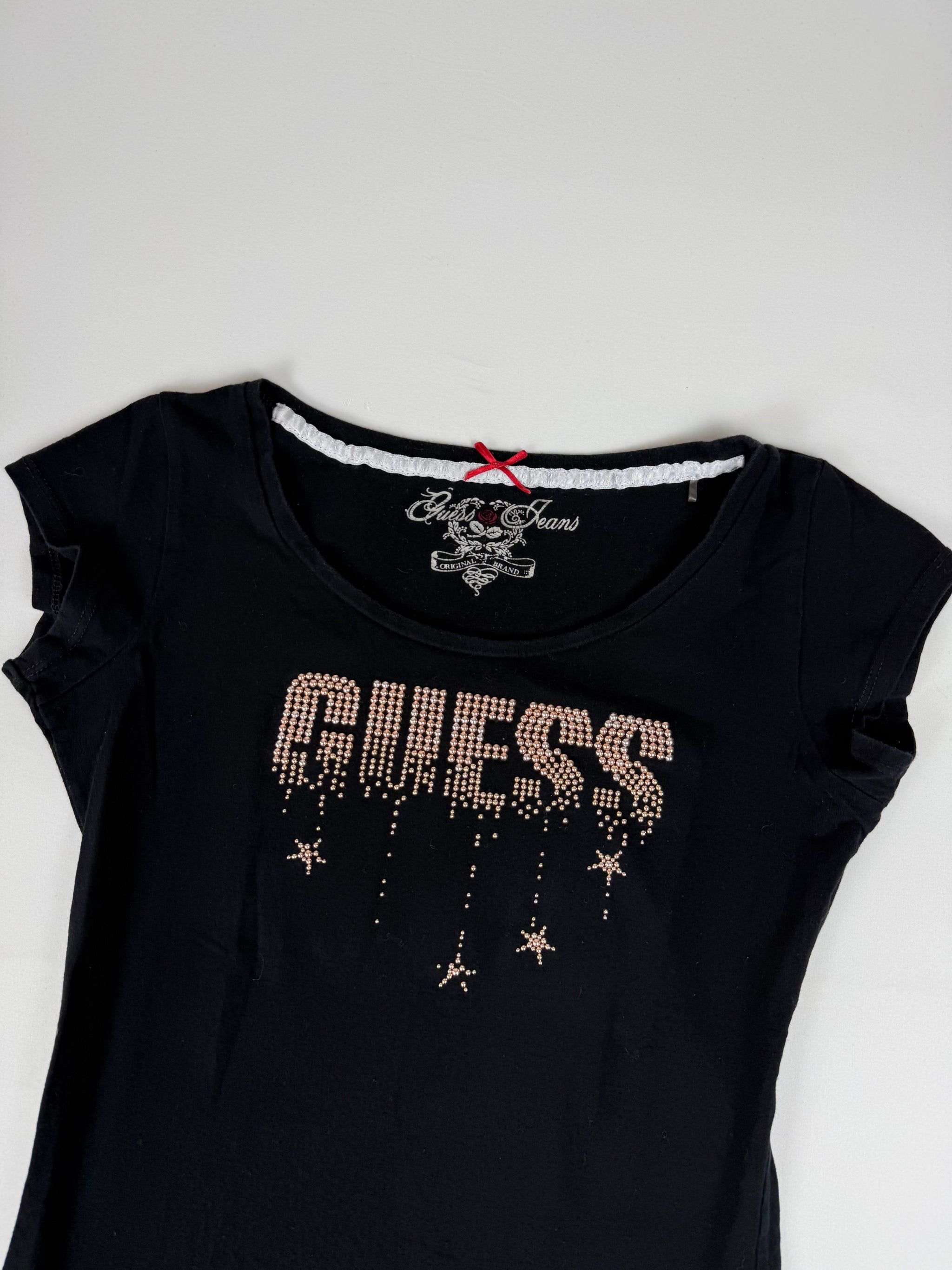 Black rhinestones logo cotton tee (S)