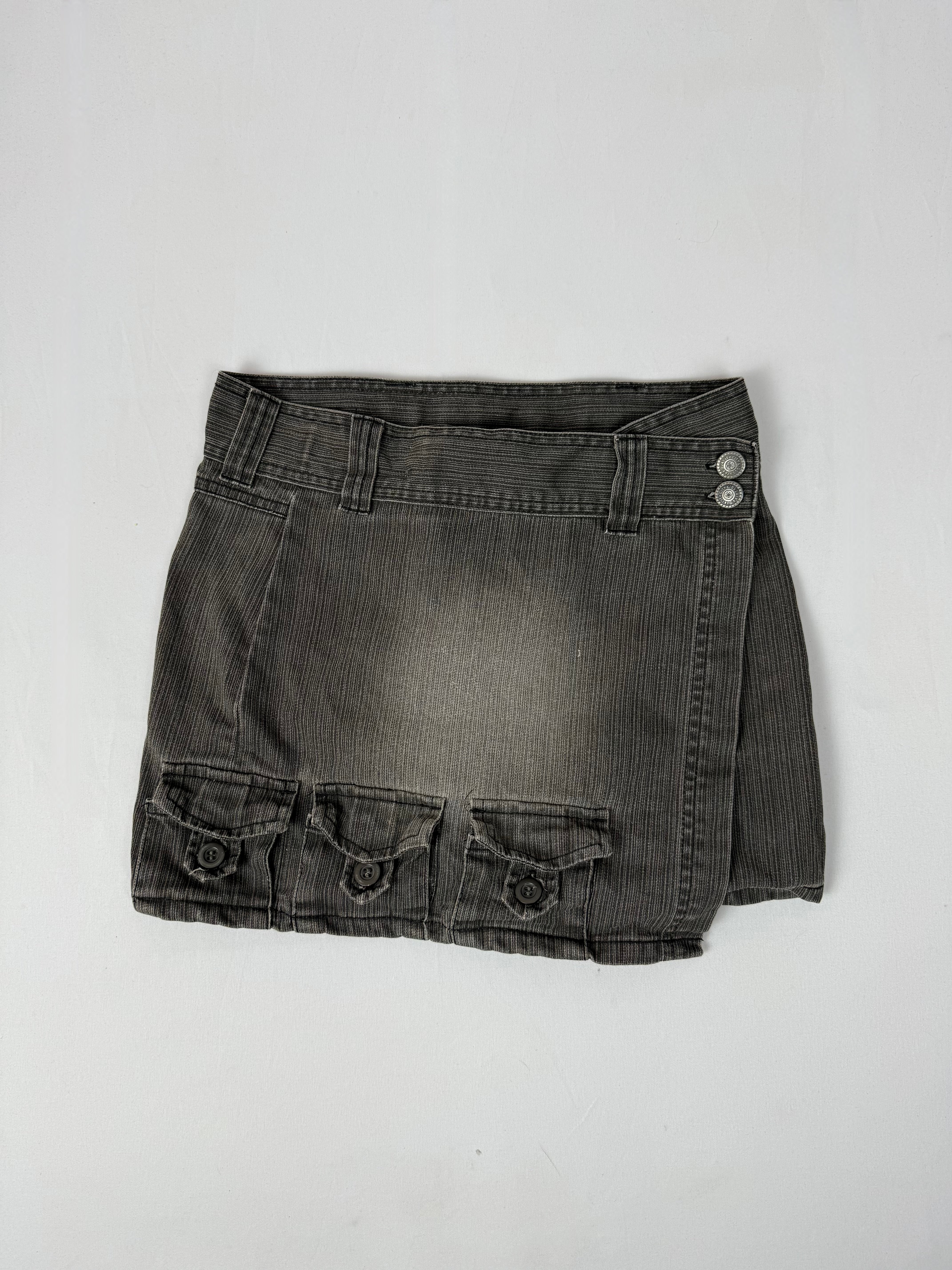 Grey denim low rise mini skirt (XS)