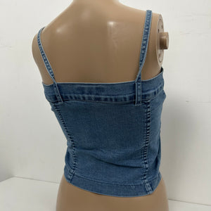Denim blue lace up stretchy cami corset top