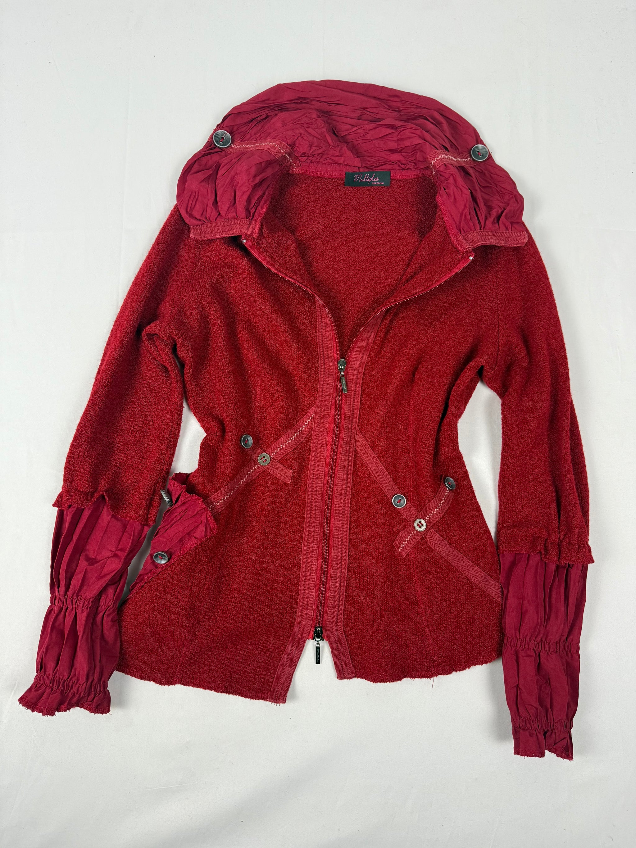 Red zip up tight fit jumper jacket (M)