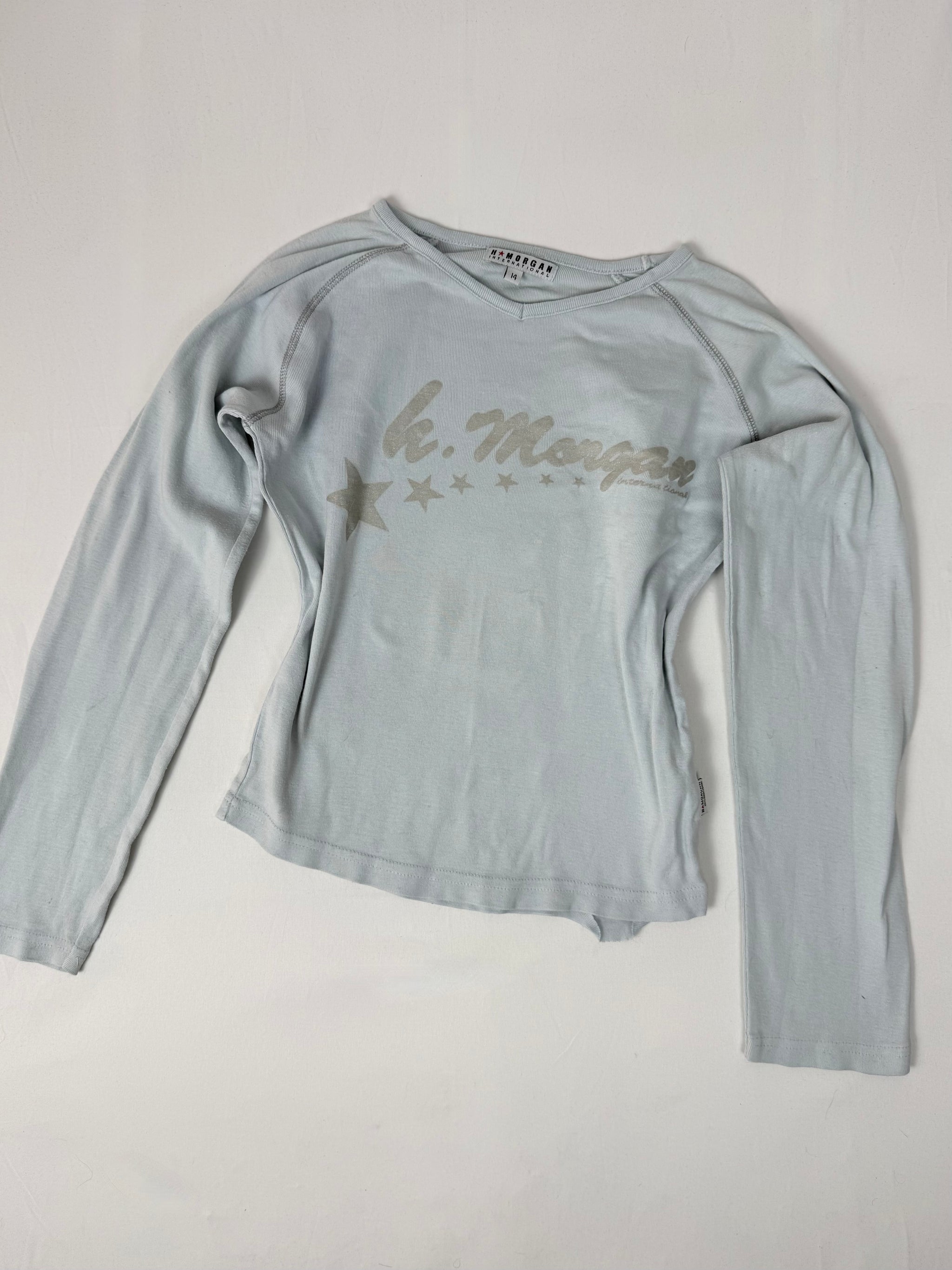Baby blue graphic long sleeves top (M)