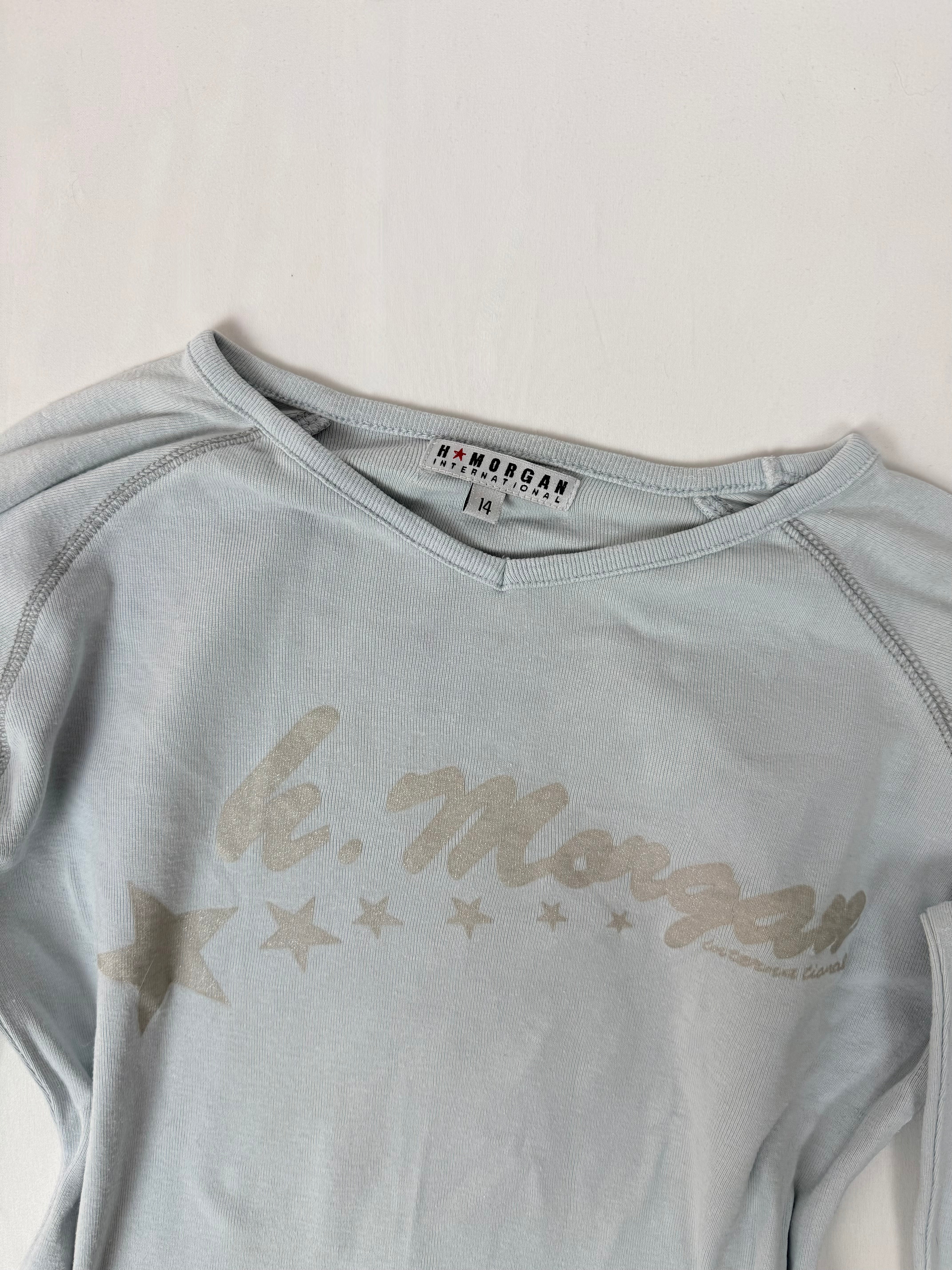 Baby blue graphic long sleeves top (M)