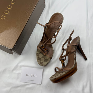 Brown monogram leather heels (37.5)