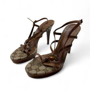Brown monogram leather heels (37.5)