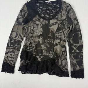 Khaki graphic cotton long sleeves top (L)