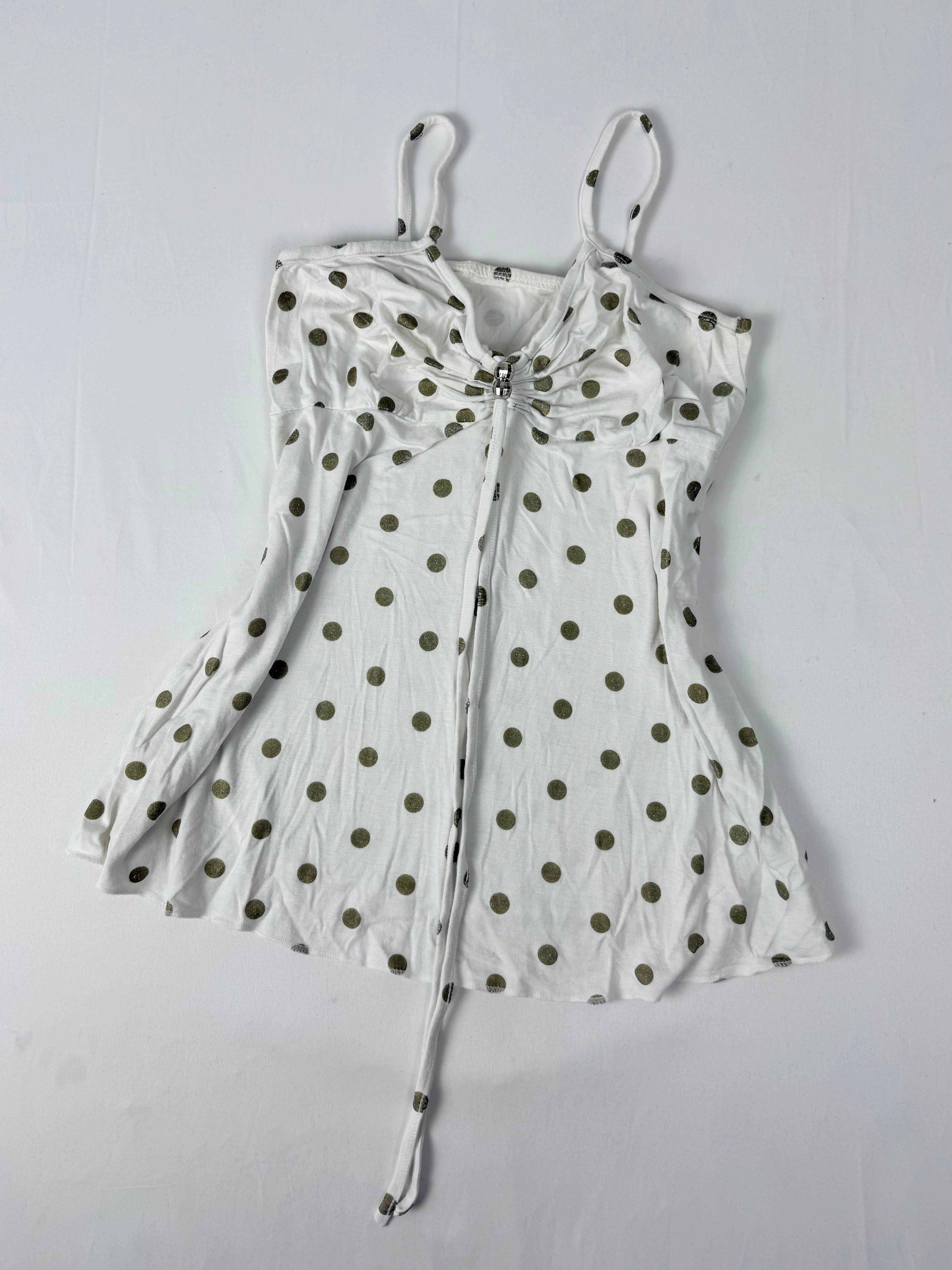 White polka dots tie up top (M)