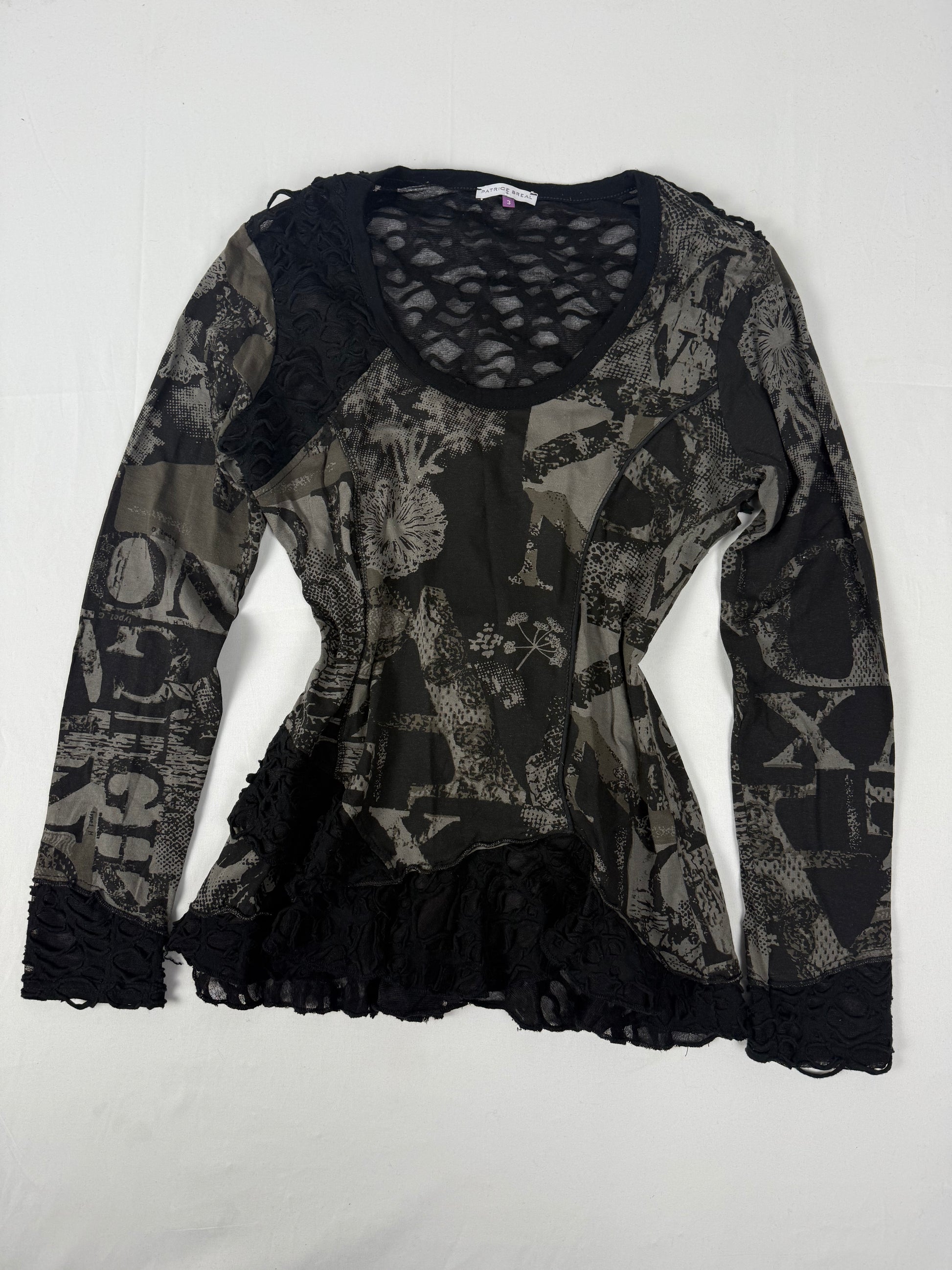 Khaki graphic cotton long sleeves top (L)