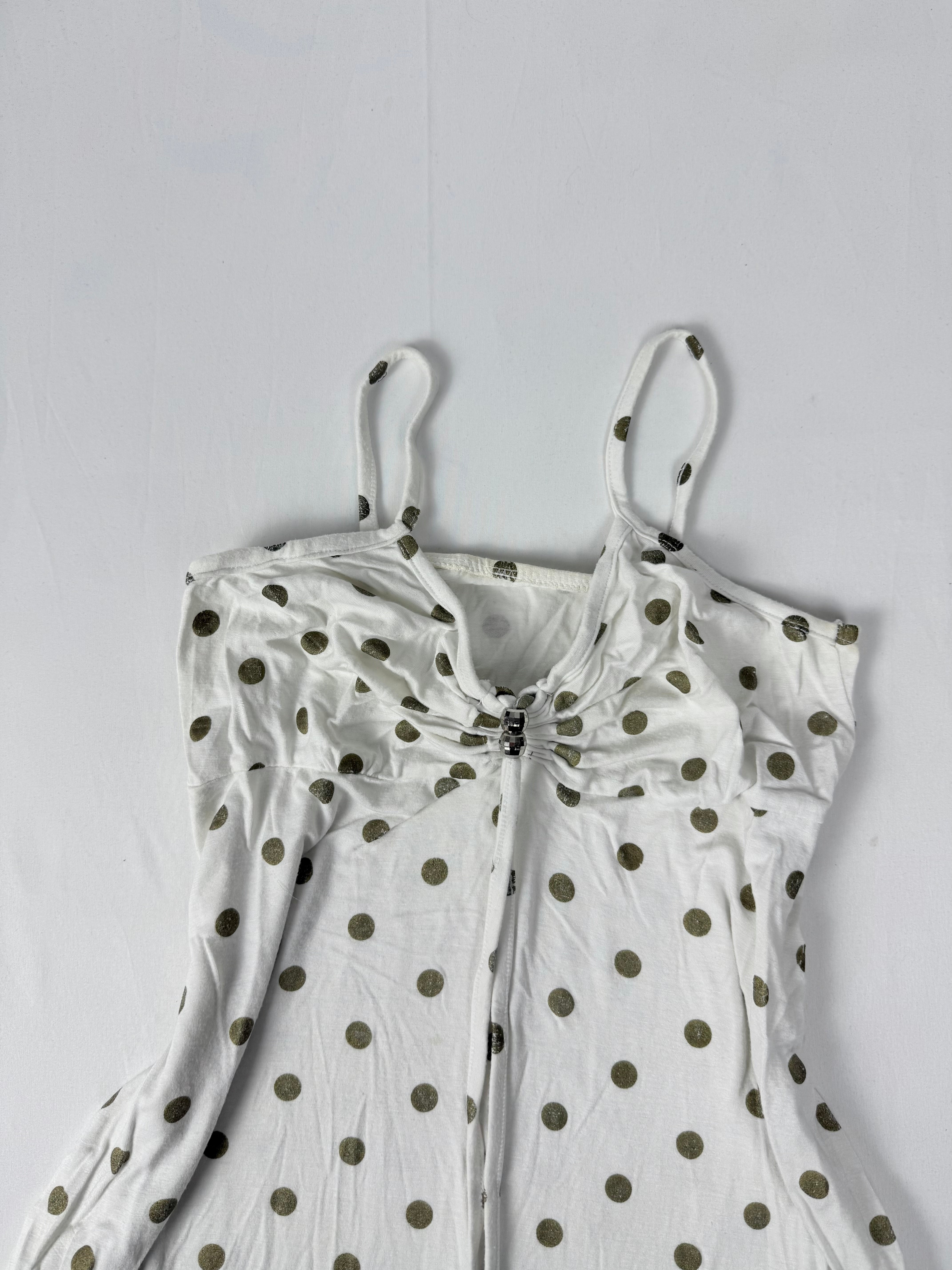 White polka dots tie up top (M)