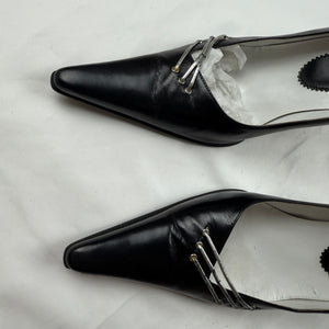 Black real leather pointed toes heels (37)