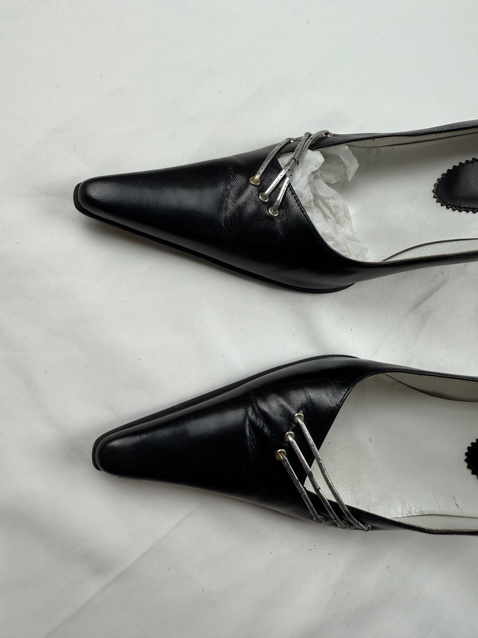 Black real leather pointed toes heels (37)