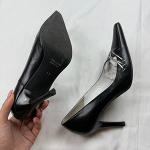 Black real leather pointed toes heels (37)