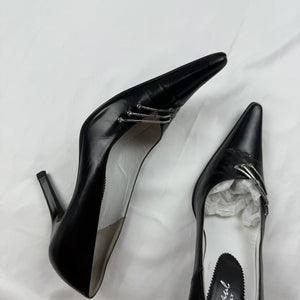 Black real leather pointed toes heels (37)