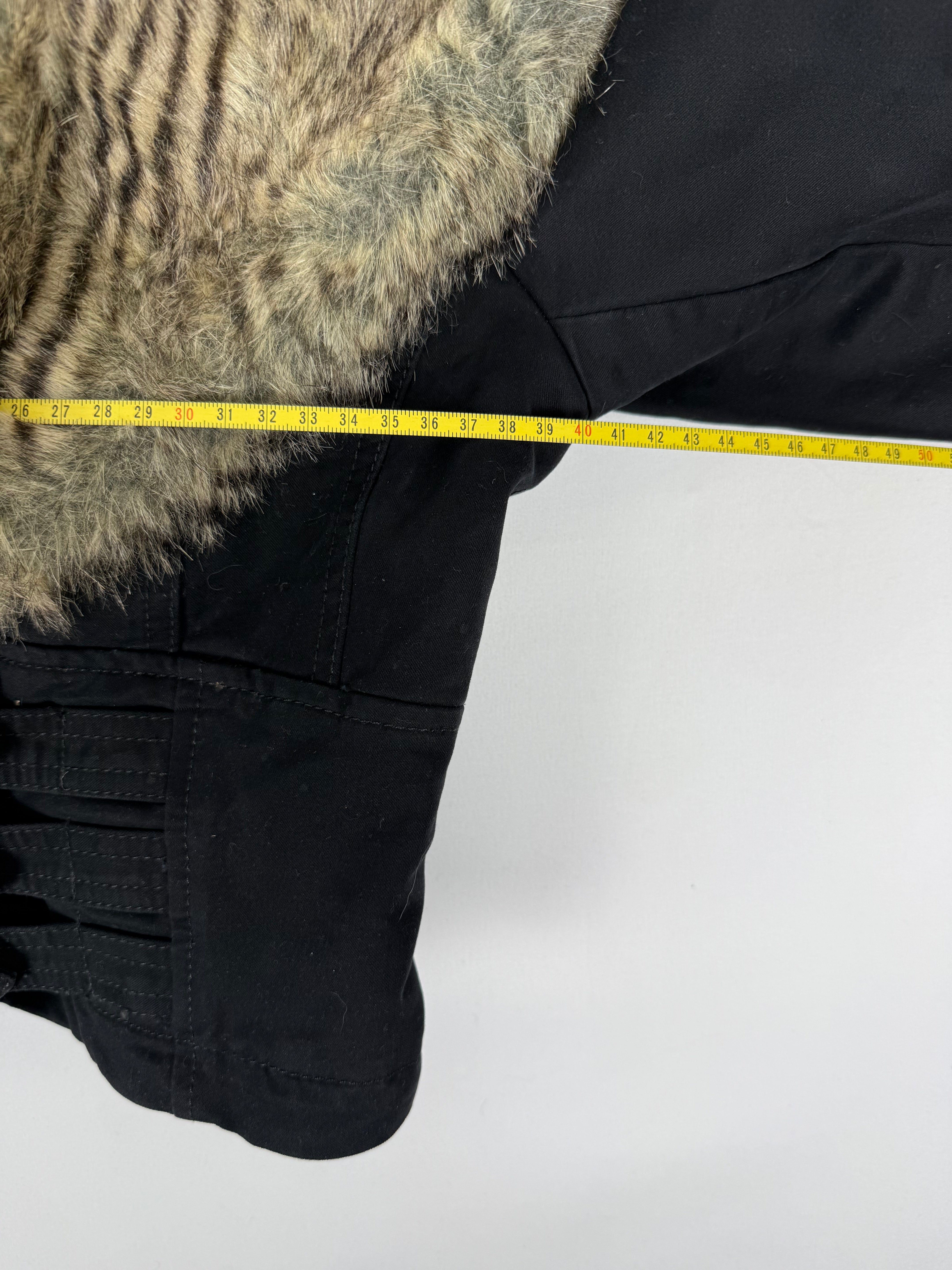 Black faux fur trim crop biker jacket (S)