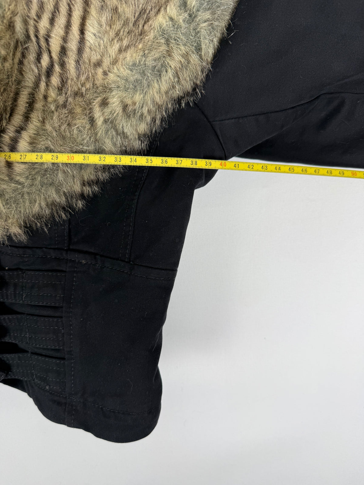 Black faux fur trim crop biker jacket (S)