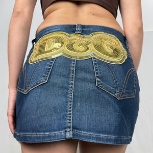 Blue denim sequins logo mini skirt (S/M)