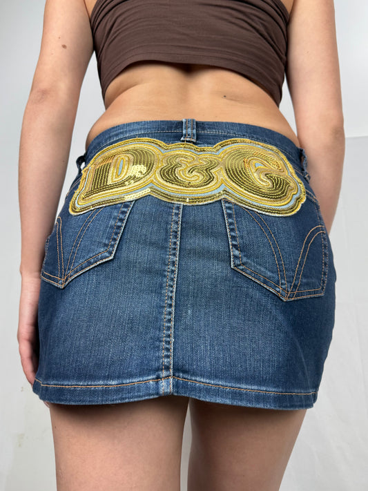 Blue denim sequins logo mini skirt (S/M)