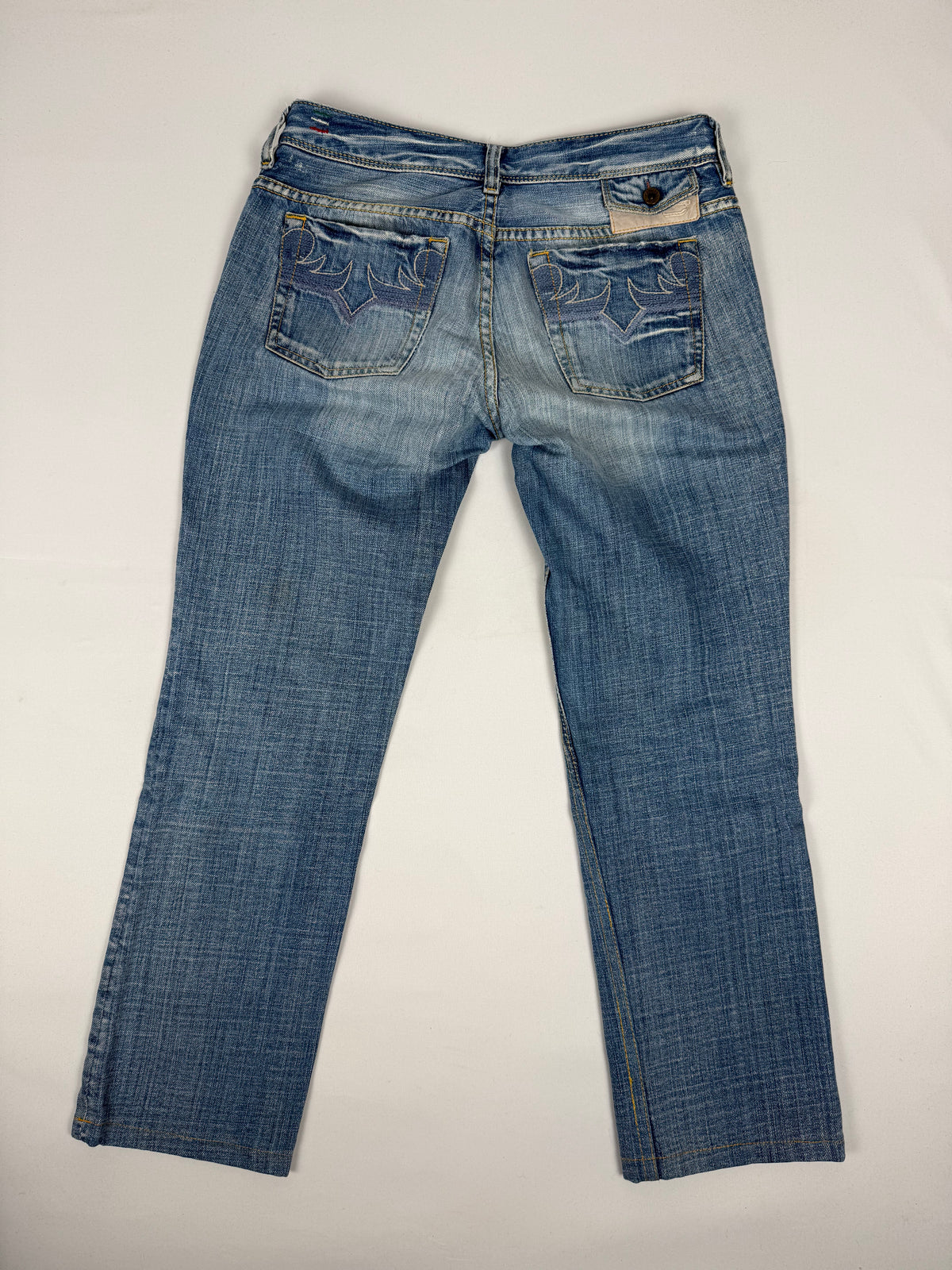 Blue denim low rise straight legs pants (S)
