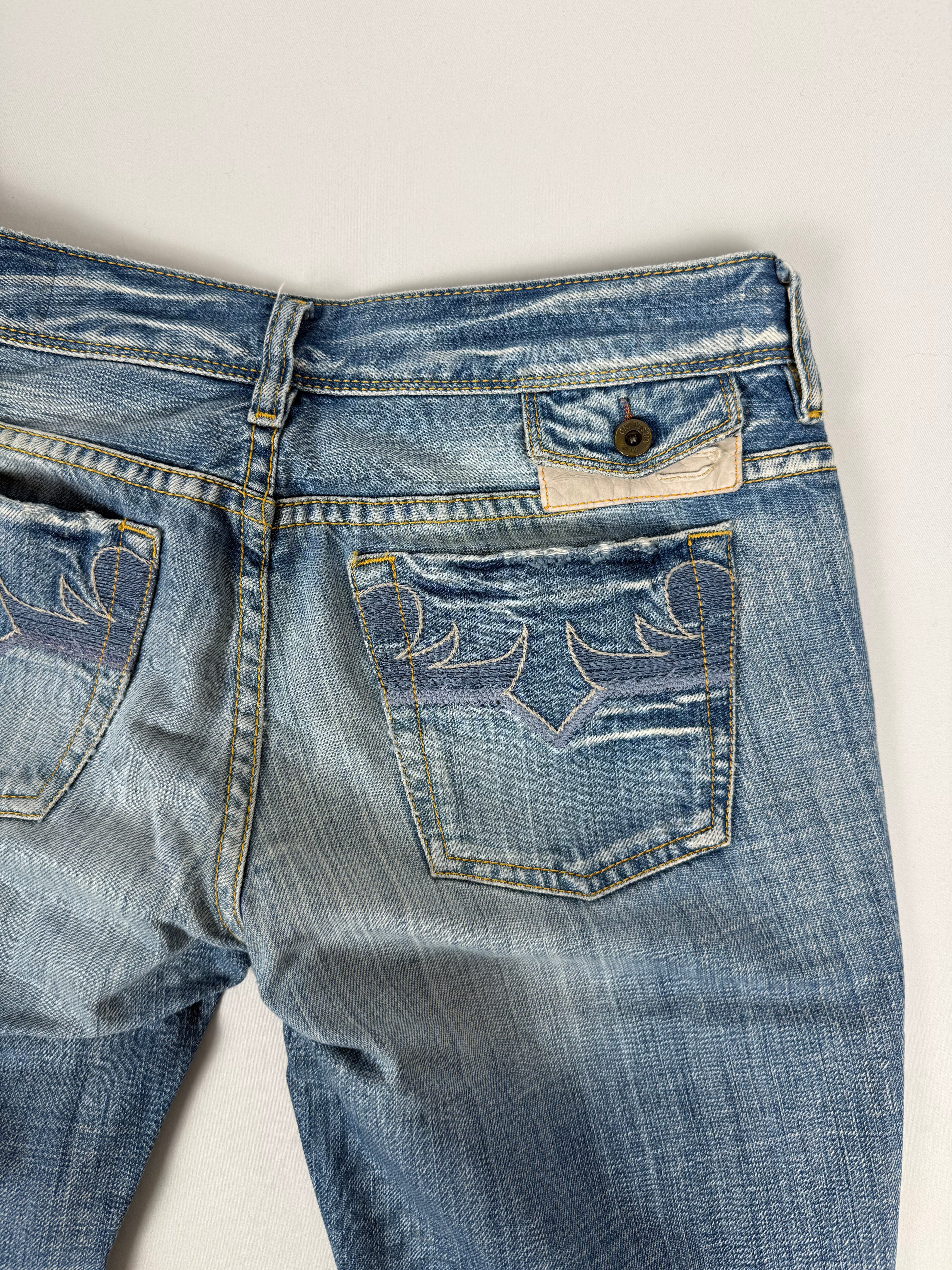 Blue denim low rise straight legs pants (S)